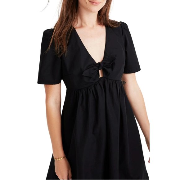 Madewell Tie-Front Black Mini Dress Size 0 - Picture 3 of 5